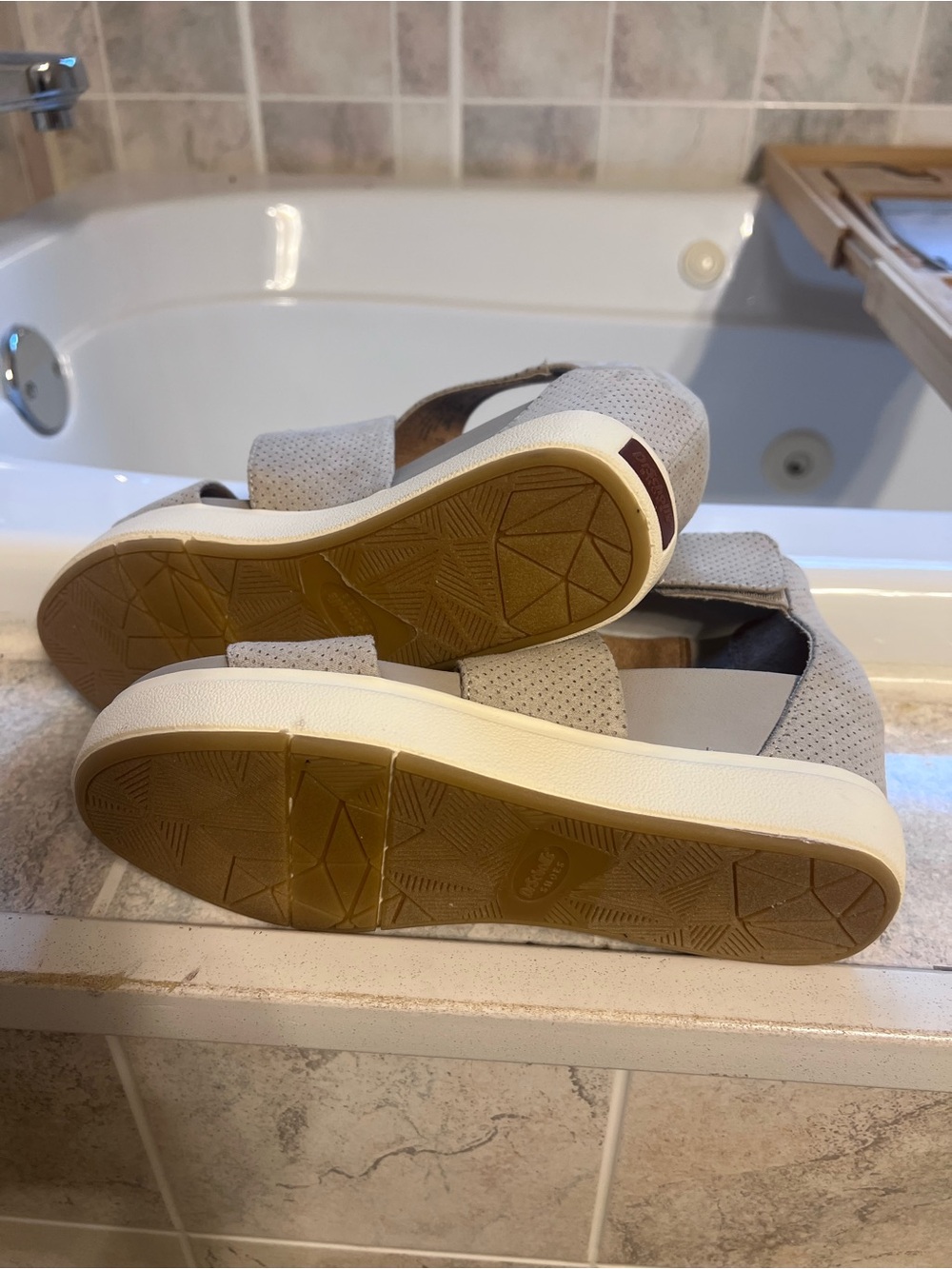 Dr. Scholl's Perforated Crisscross Wedge Sandals - Taupe - Picture 2 of 3